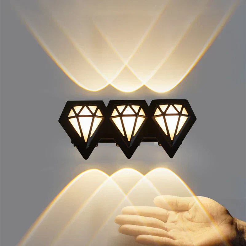 Diamond Outdoor Wall Light Modern LED Triple Beam Design - Product example