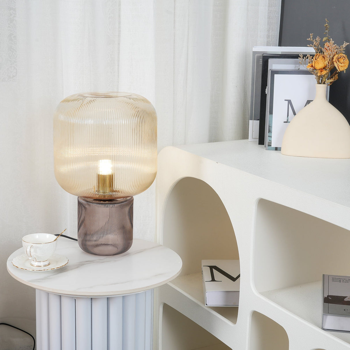 Modern Glass Table Lamp Ribbed Glass Design - Product detail 11