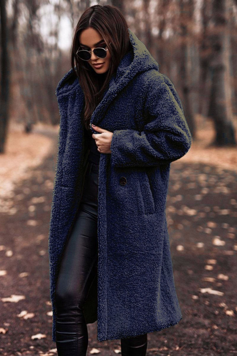 Luxury Wool Winter Coat Hooded Full Length Burgundy Design - Product detail 5