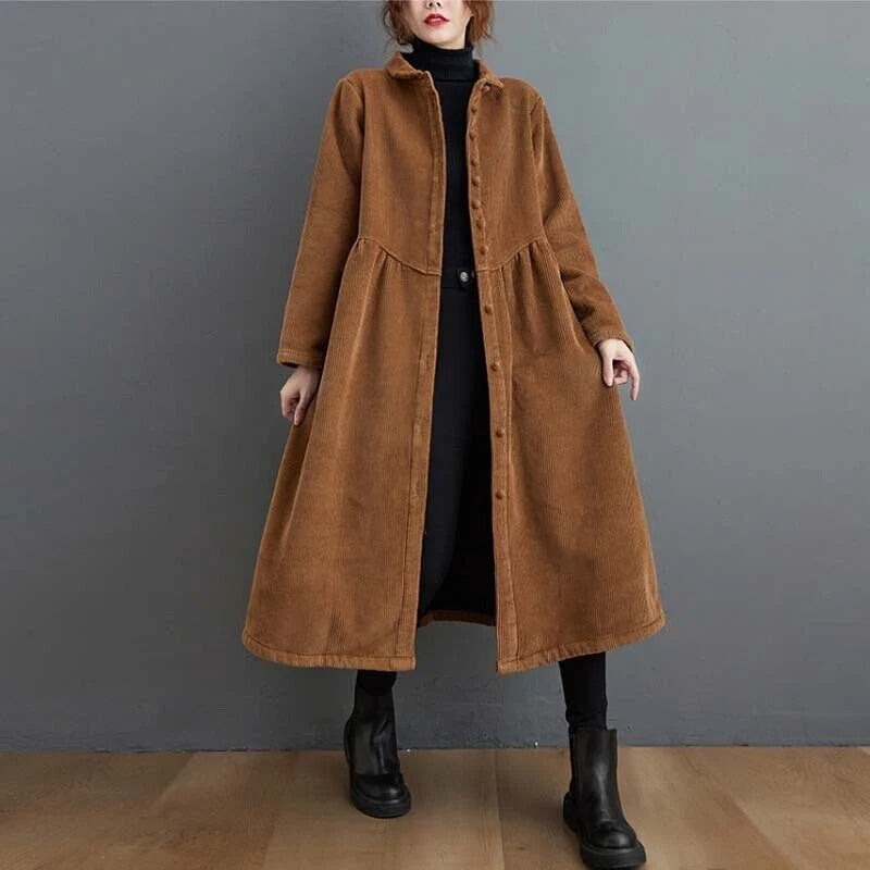Corduroy Winter Coat Oversized Button-Down Design - Detailed view