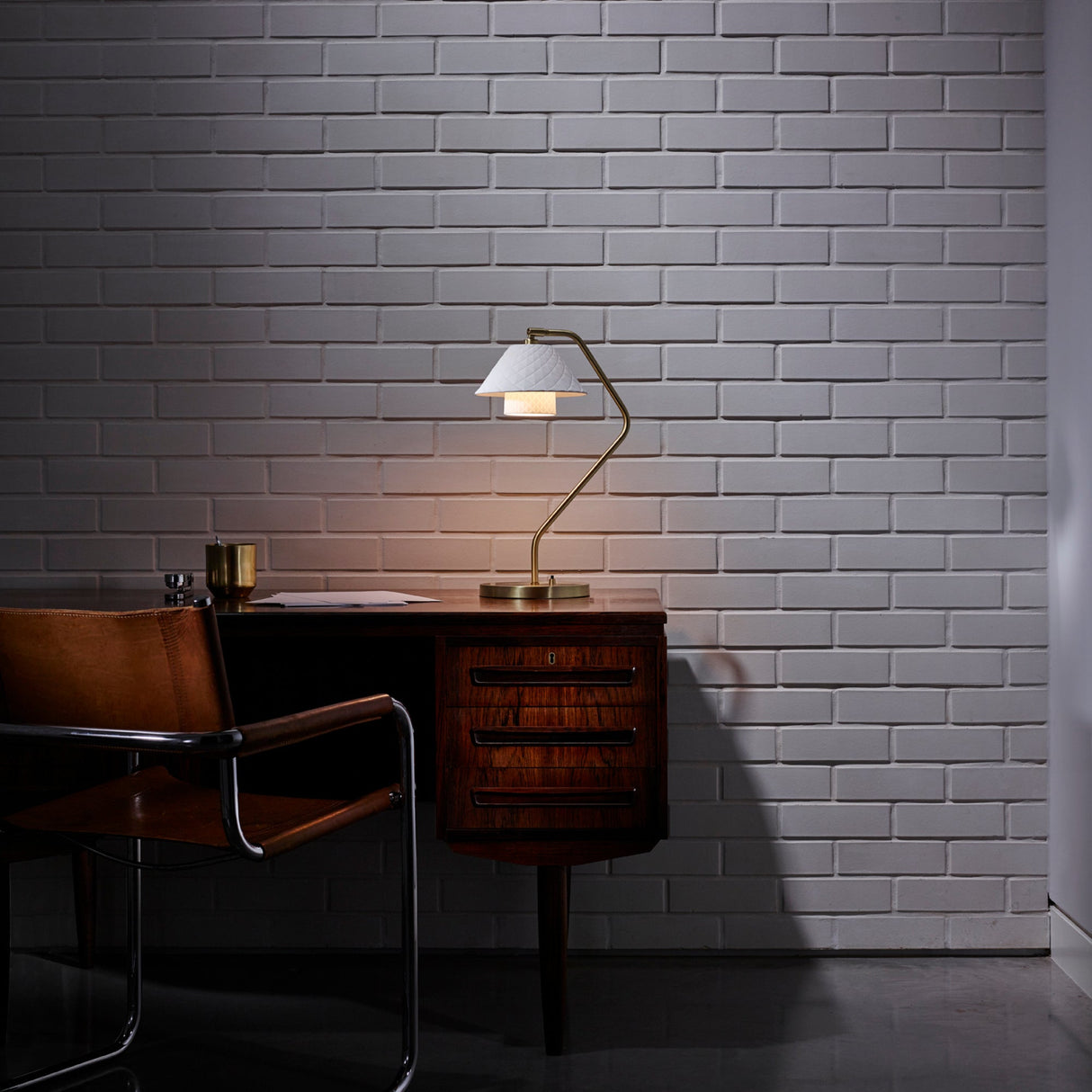 Modern Table Lamp Brass Frame with Quilted China Shade - Detailed view