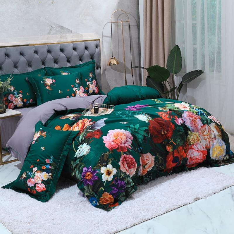 Floral Cotton Duvet Set  Emerald Garden Print Design - Product example