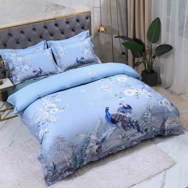 Egyptian Cotton Bedding Set  Blue Floral Peacock Design - Product detail 7