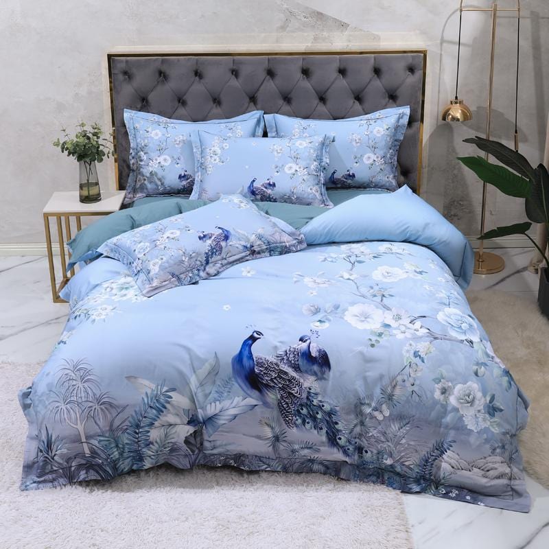 Egyptian Cotton Bedding Set  Blue Floral Peacock Design - Product detail 6