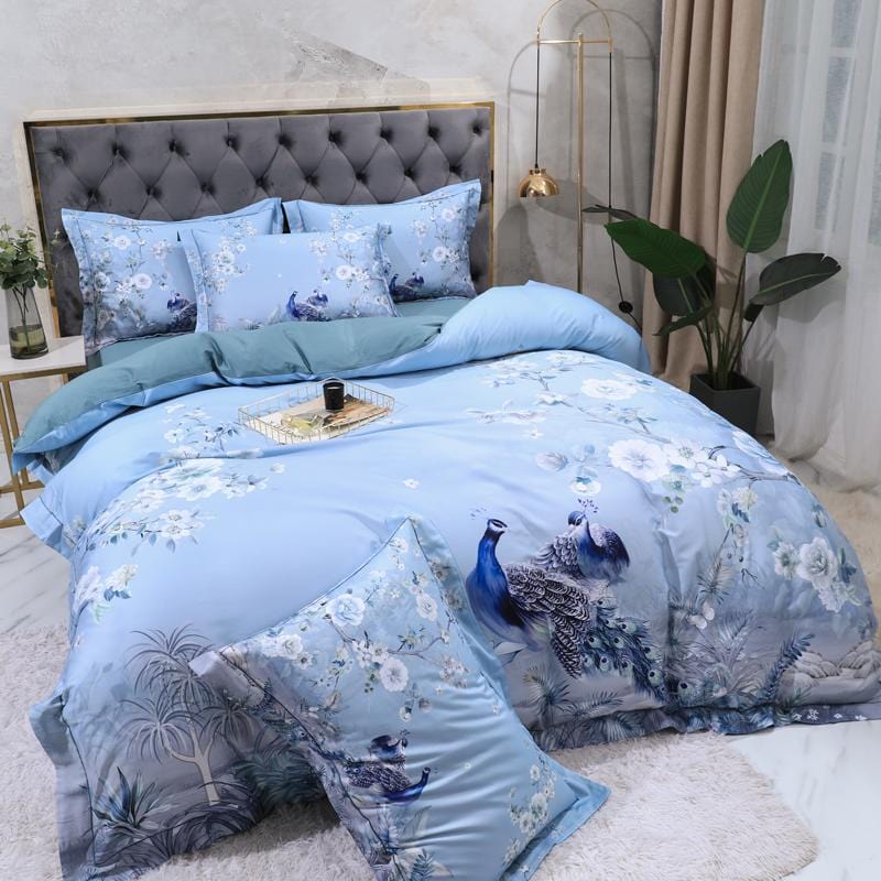 Egyptian Cotton Bedding Set  Blue Floral Peacock Design - Product detail 5