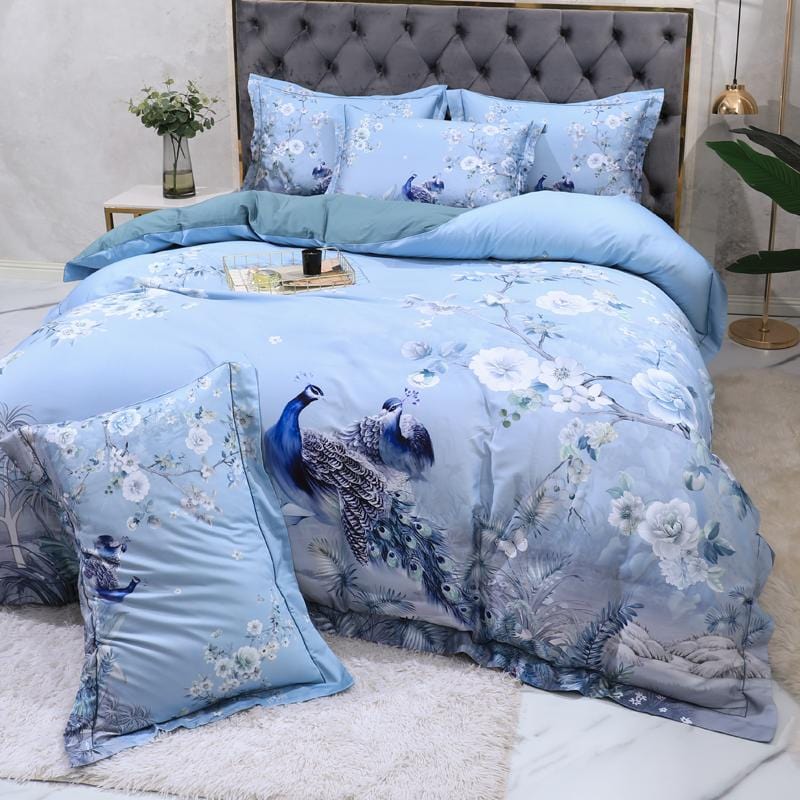 Egyptian Cotton Bedding Set  Blue Floral Peacock Design - Product detail 4