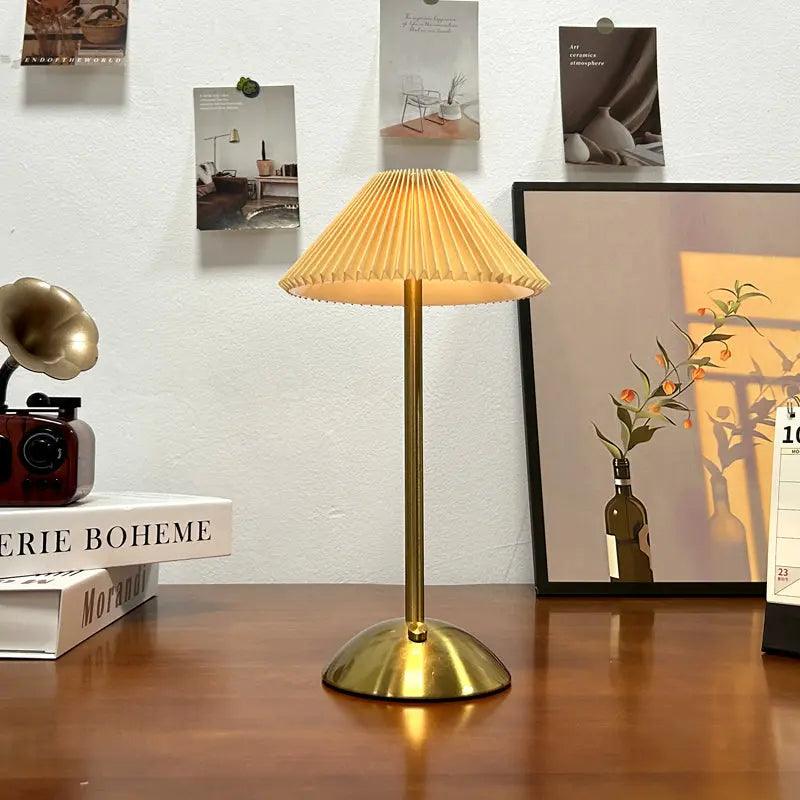 Scandinavian Table Lamp Pleated Shade Brass Base - Detailed view