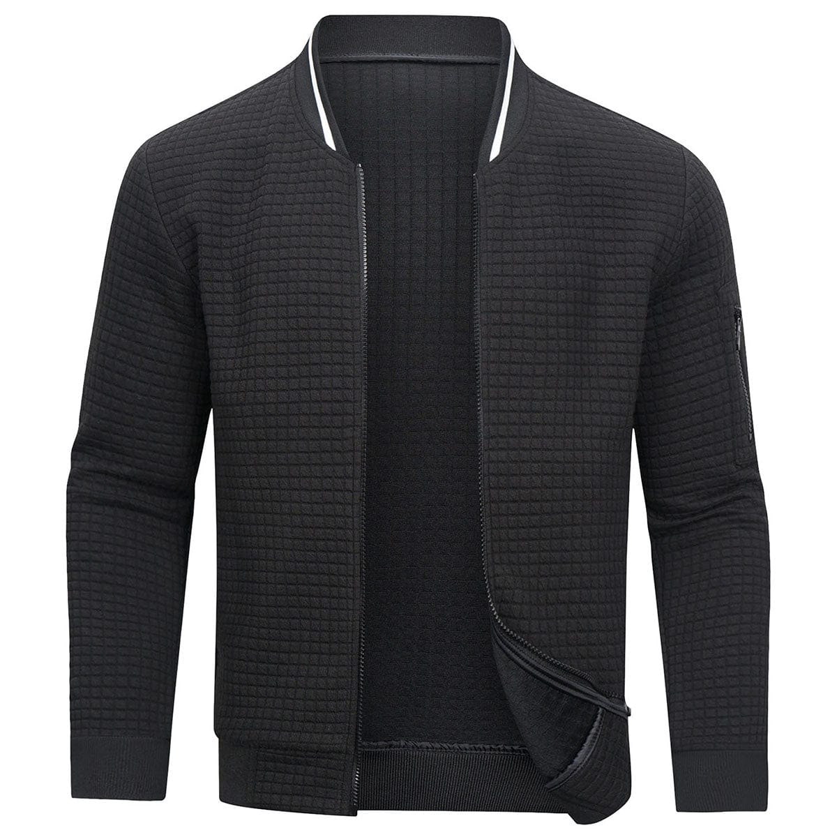 Modern Quilted Bomber Jacket Textured Knit Design - Detailed view