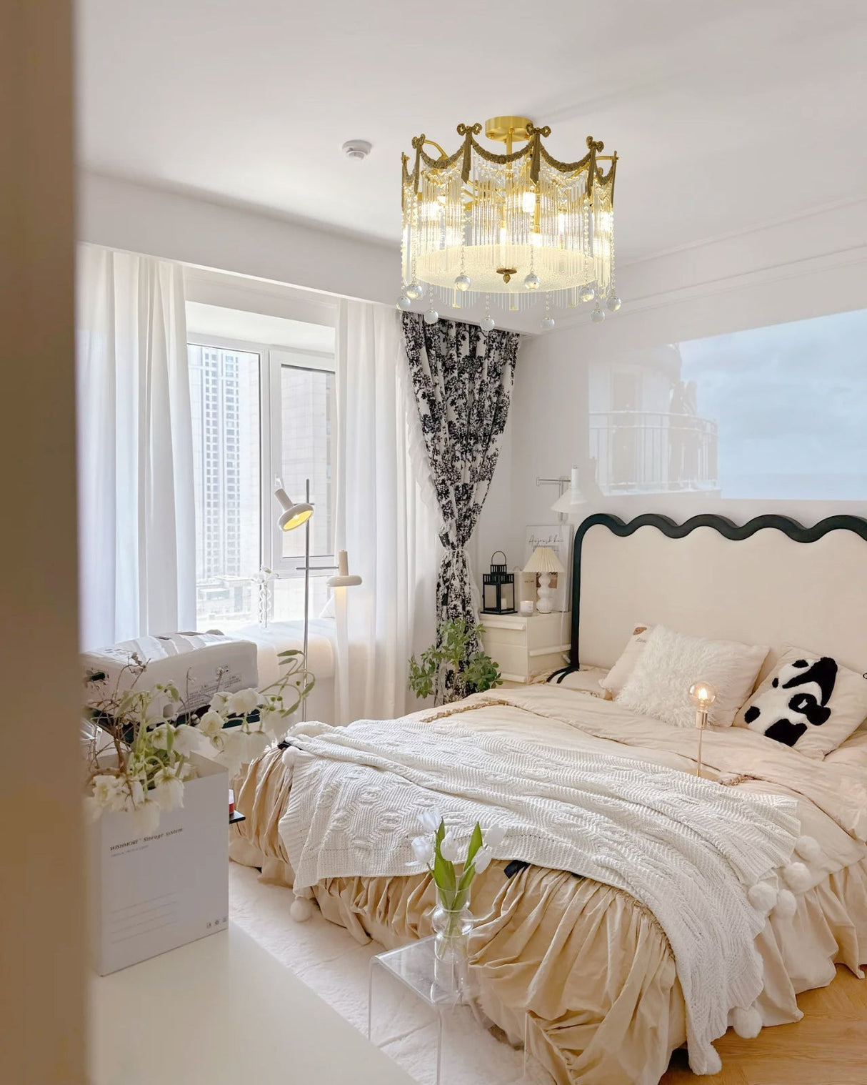 French Crystal Ceiling Light Brass Crown Design With Water Droplets - Product detail 8