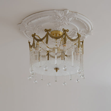 French Crystal Ceiling Light  Brass Crown Design With Water Droplets - Product detail 13