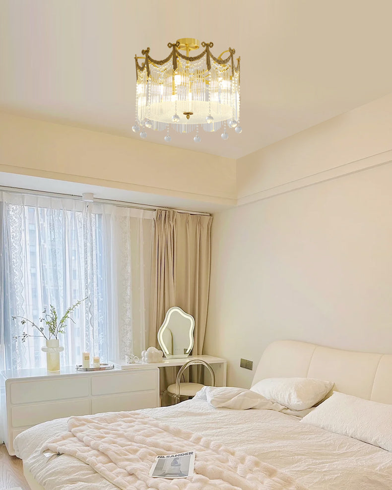 French Crystal Ceiling Light Brass Crown Design With Water Droplets - Product detail 7