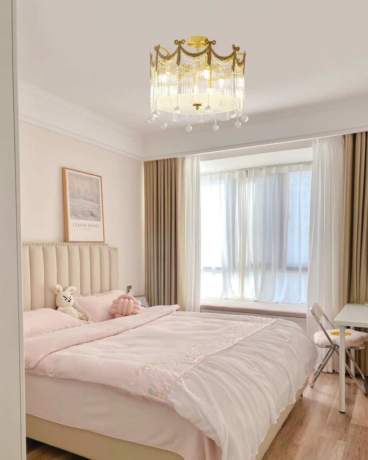 French Crystal Ceiling Light Brass Crown Design With Water Droplets - Product detail 5