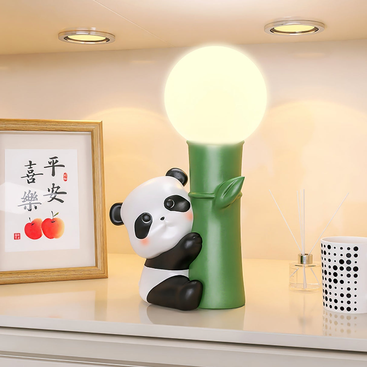 Asian Panda Table Lamp  Bamboo Design with Glass Globe - Product detail 6