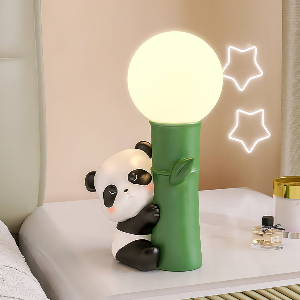 Asian Panda Table Lamp  Bamboo Design with Glass Globe - Product example