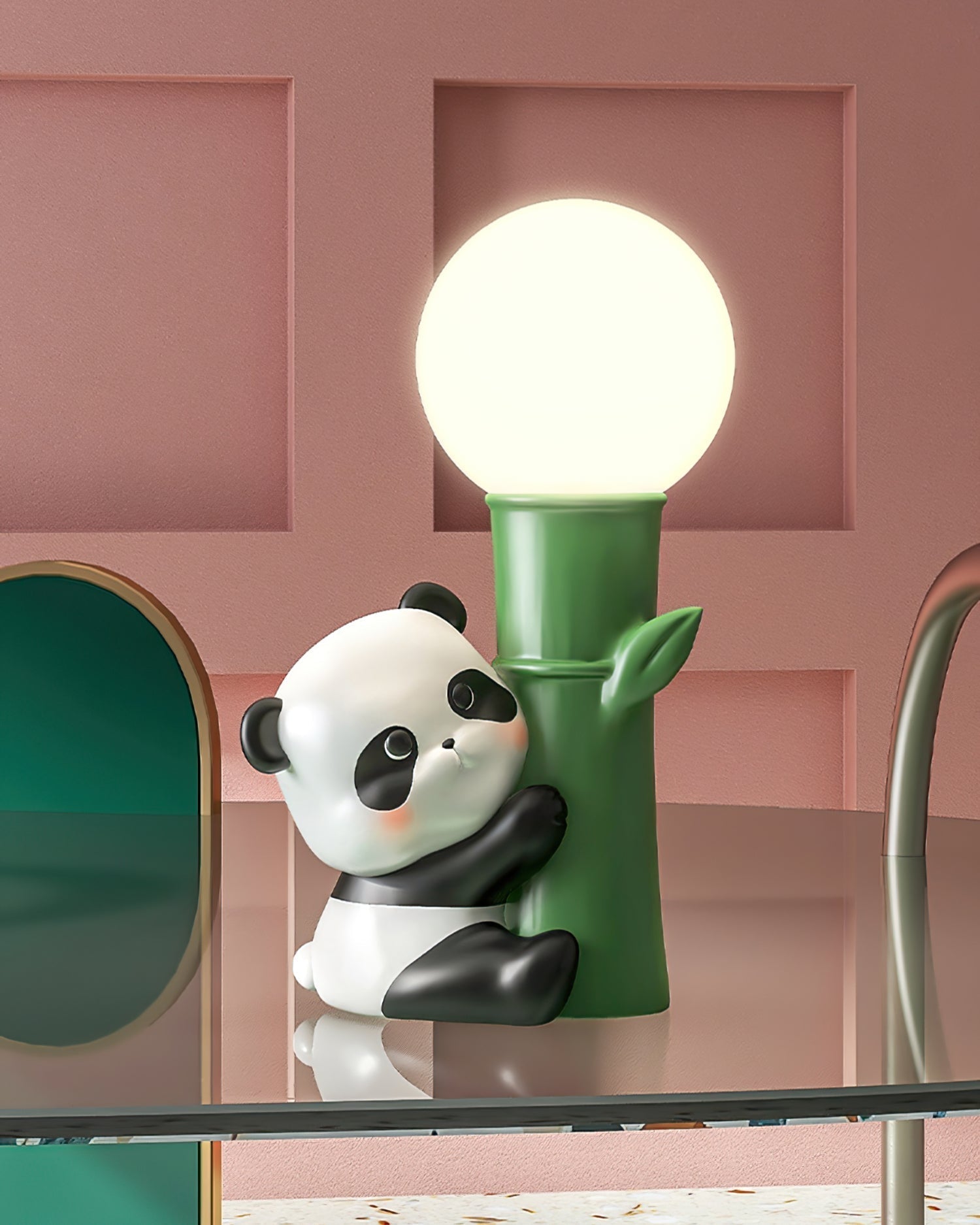 Asian Panda Table Lamp  Bamboo Design with Glass Globe - Product detail 7
