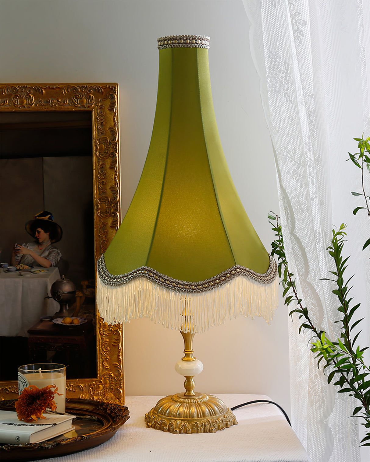 Vintage Table Lamp Marble Base with Fringe Trim - Product detail 12
