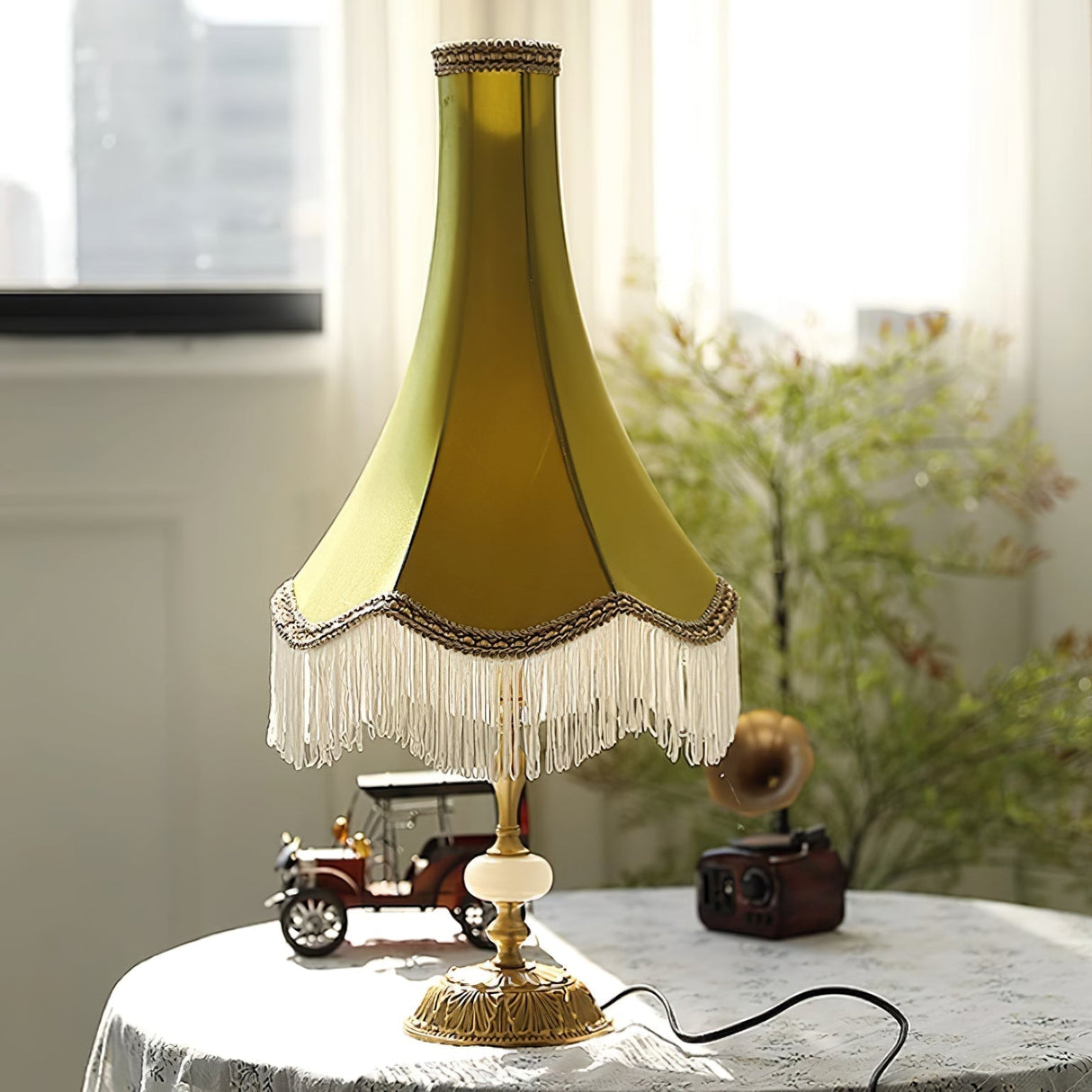 Vintage Table Lamp Marble Base with Fringe Trim - Product detail 17