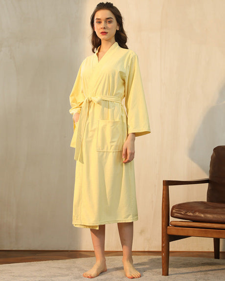 Bamboo Waffle Robe  Soft Yellow Spa Bathrobe - Product showcase