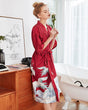 Silk Kimono Robe  Red Satin With White Crane Pattern - Product showcase