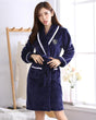 Plush Fleece Bathrobe  Navy Blue With White Trim - Product showcase