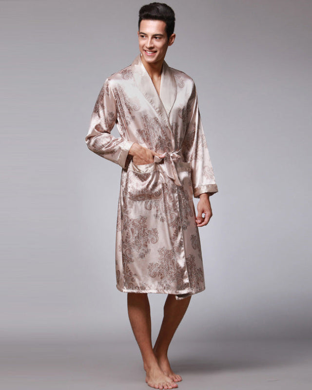 Luxury Silk Robe For Men  Paisley Pattern Satin Kimono - Product showcase