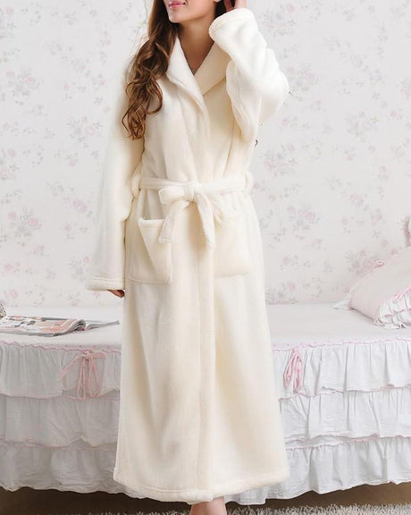 Plush Long Robe  Cream Fleece With Belt - Product showcase