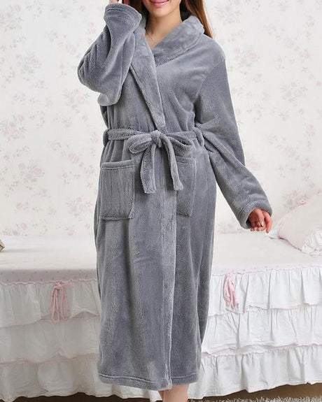 Plush Long Bathrobe  Soft Fleece Belted Design - Product showcase