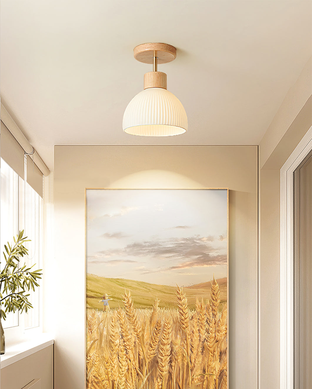 Scandinavian Ceiling Light Wood and Glass Dome Design - Product detail 12