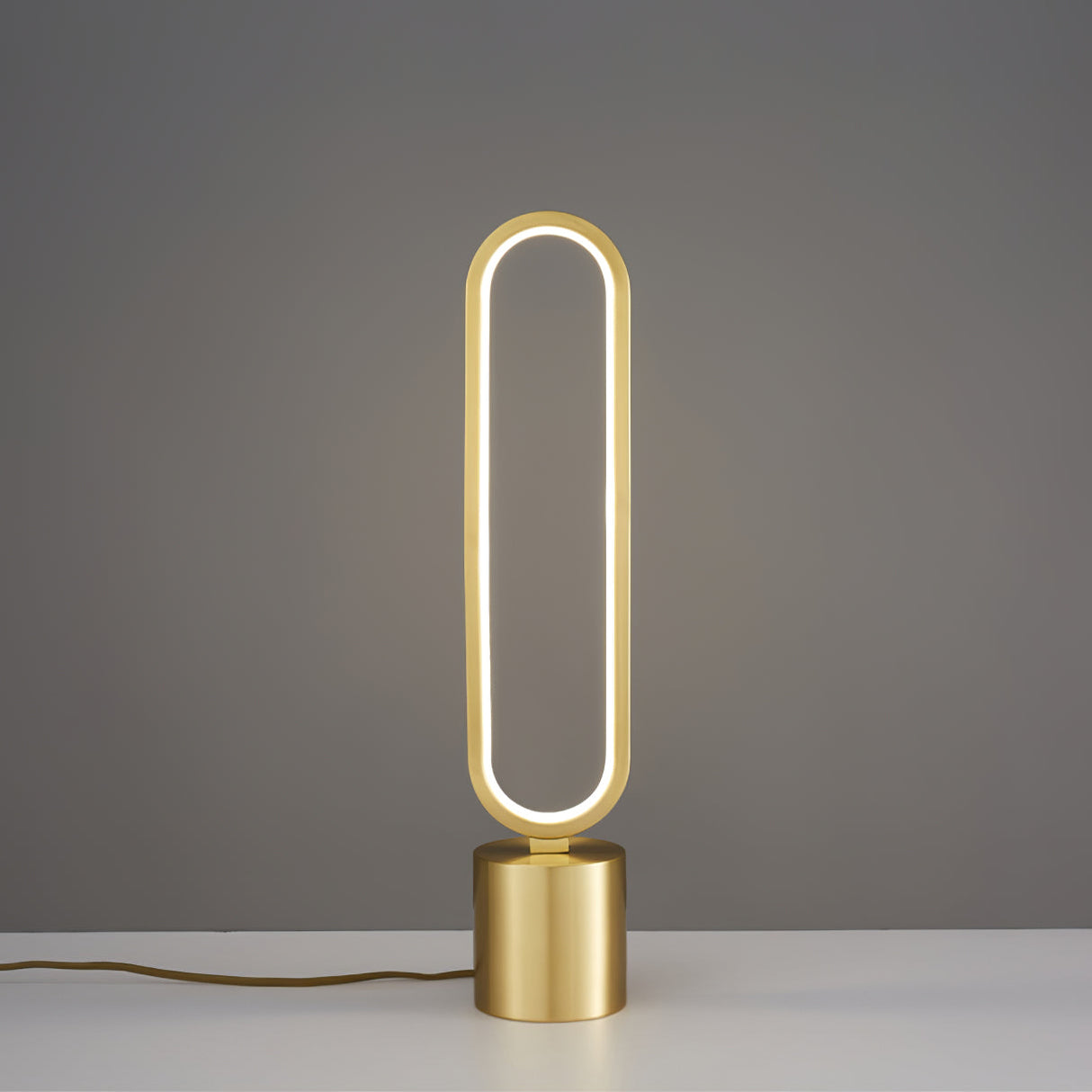 Modern LED Table Lamp Brass Oval Ring Design - Detailed view