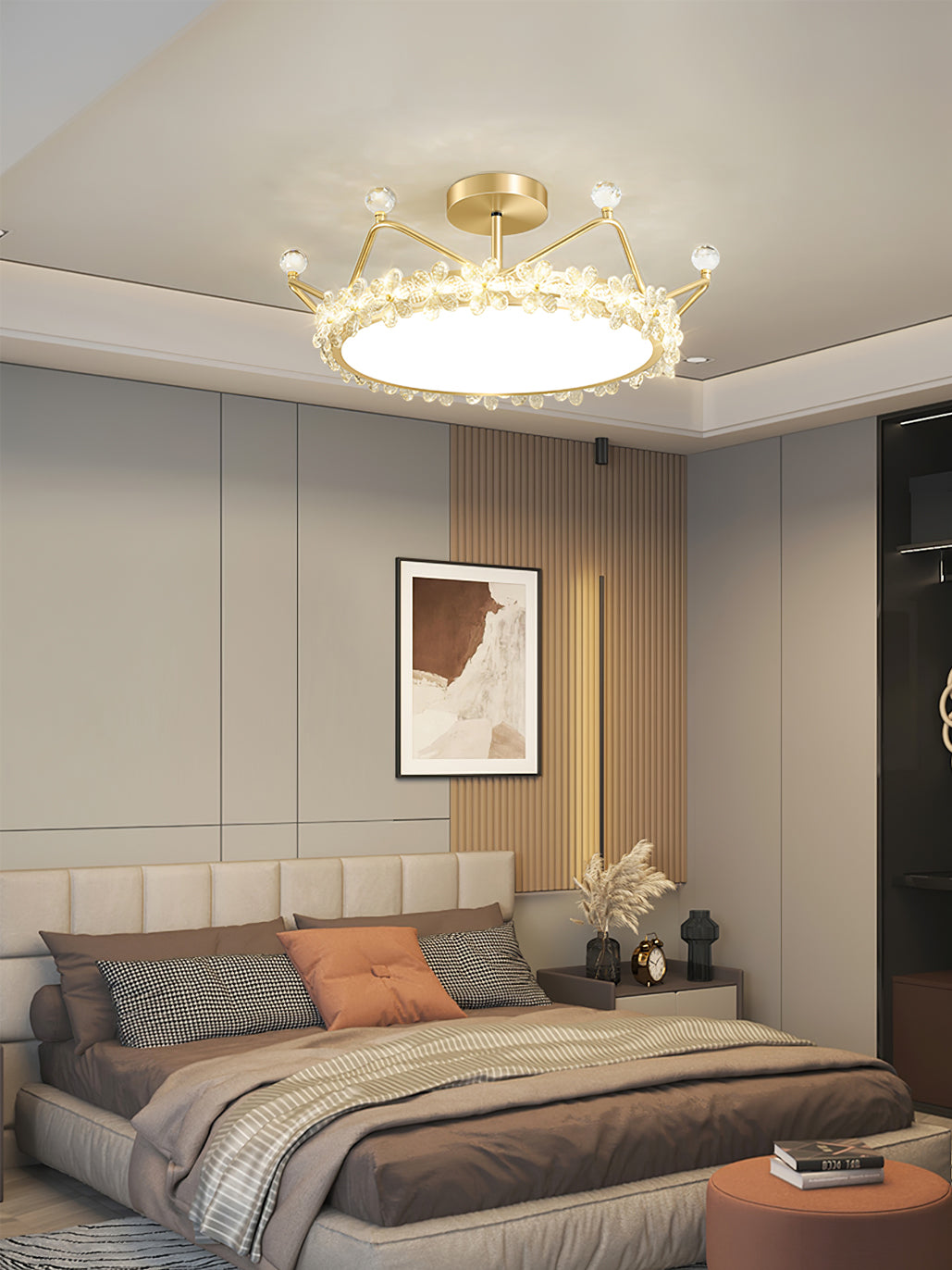 Crown Crystal Ceiling Light Floral Petal Design Gold Finish - Product detail 15