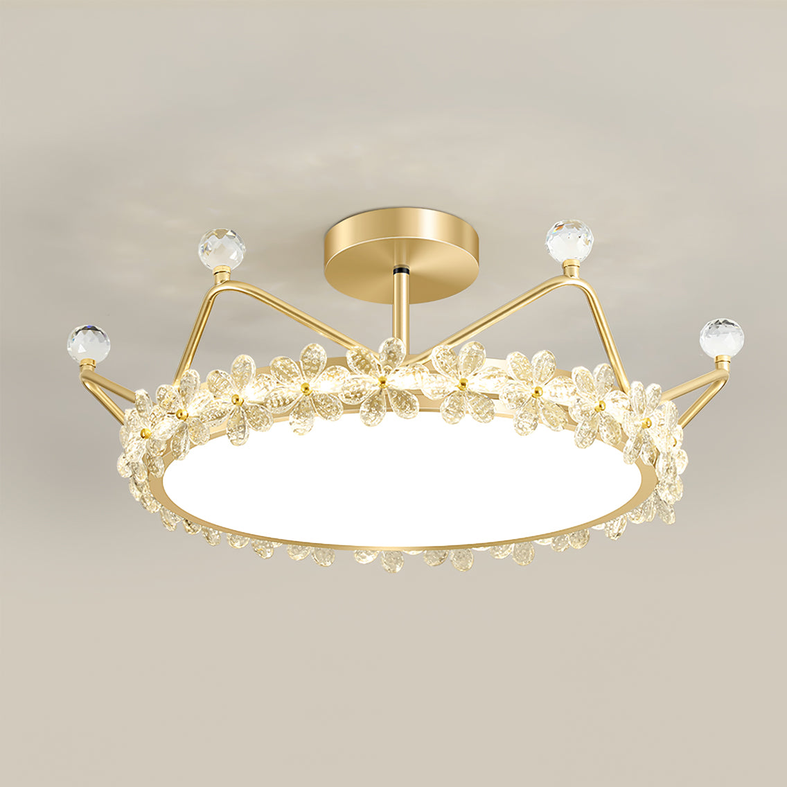 Crown Crystal Ceiling Light Floral Petal Design Gold Finish - Product example