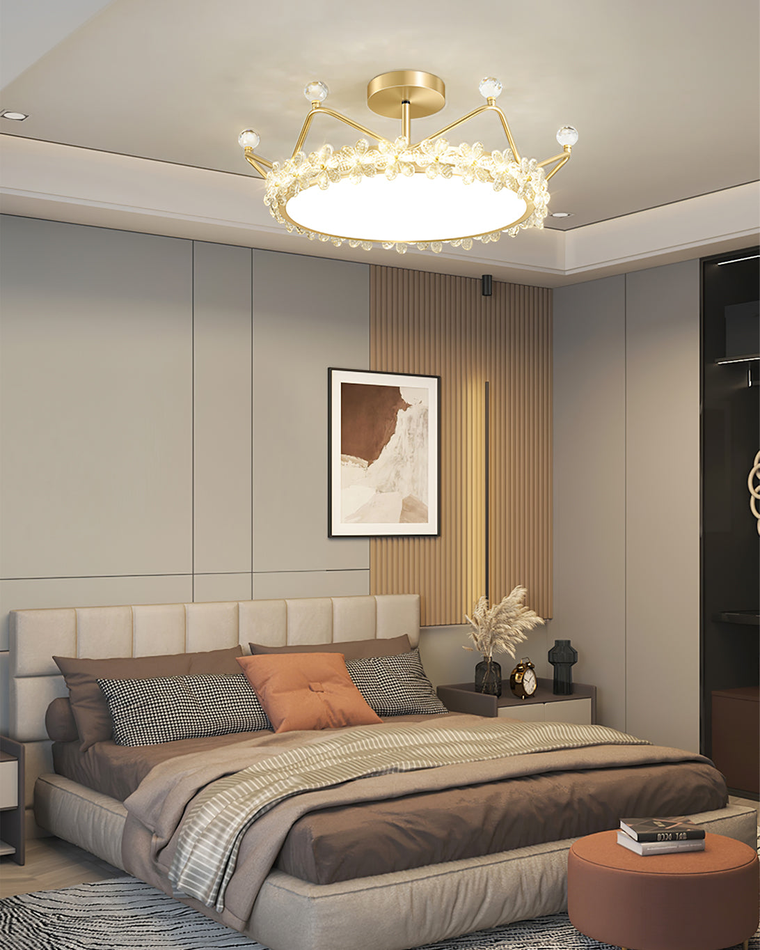 Crown Crystal Ceiling Light Floral Petal Design Gold Finish - Product detail 17