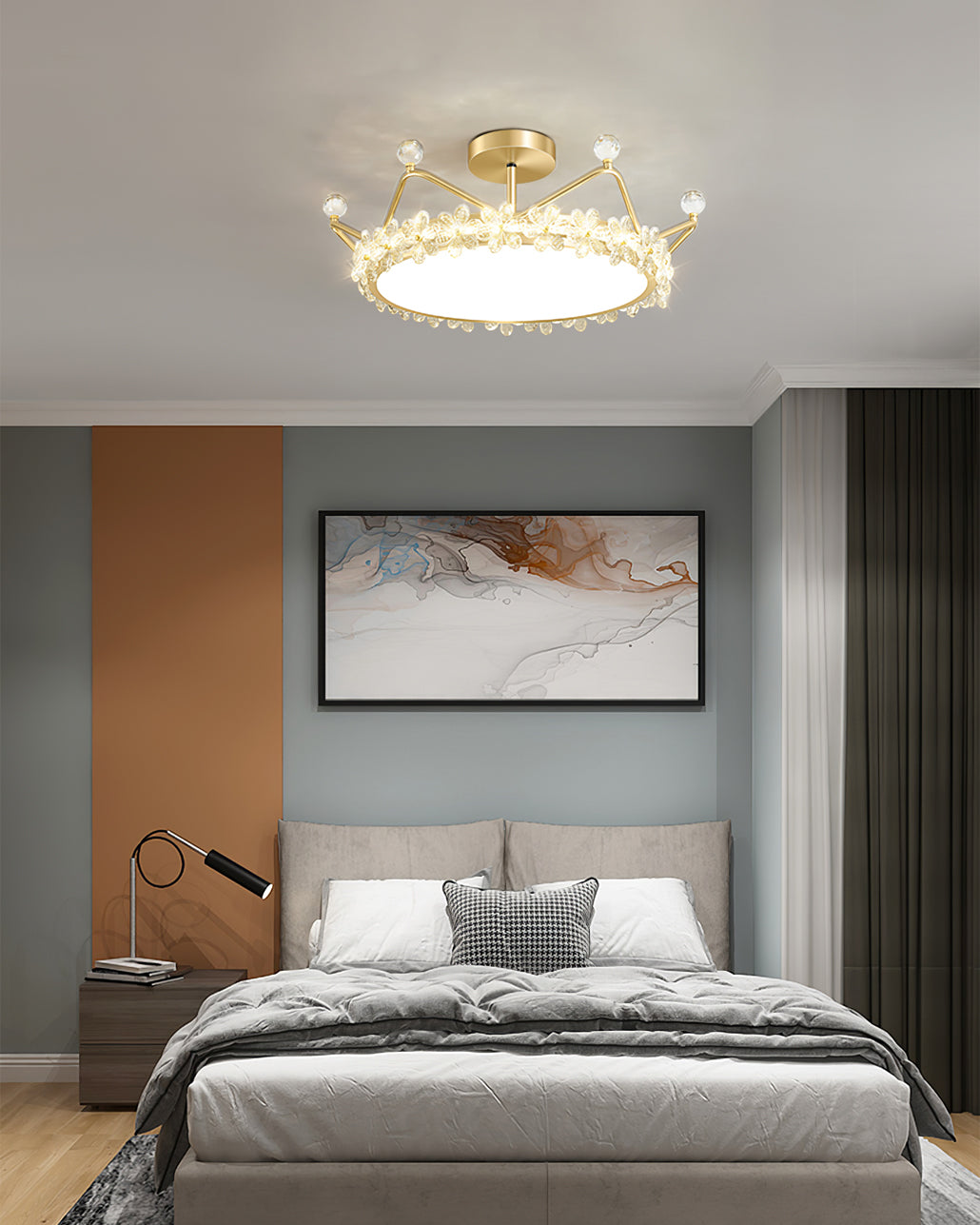 Crown Crystal Ceiling Light Floral Petal Design Gold Finish - Product detail 13