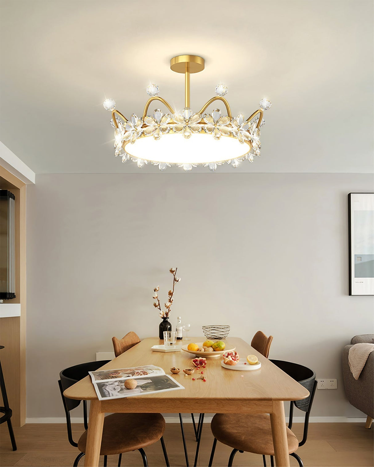 Crown Crystal Ceiling Light Floral Petal Design Gold Finish - Product detail 14