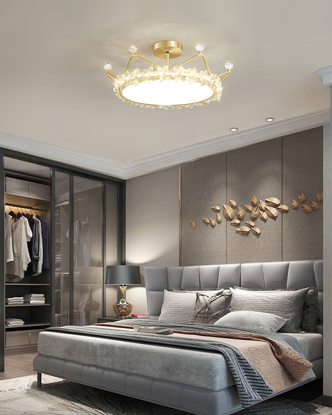 Crown Crystal Ceiling Light Floral Petal Design Gold Finish - Product detail 16