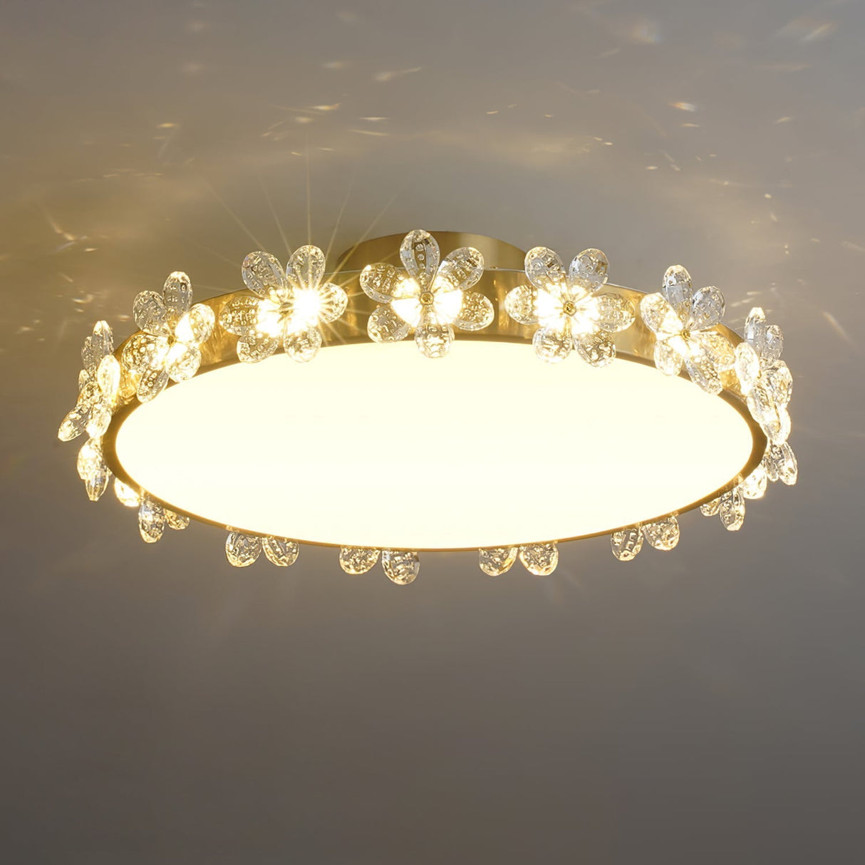 Crystal Petal Ceiling Light Brass Frame With Faceted Accents - Detailed view