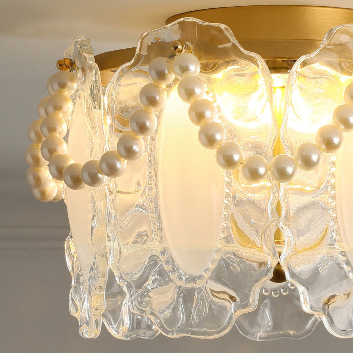 Floral Glass Ceiling Light Pearl Trimmed Crystal Petals - Product example