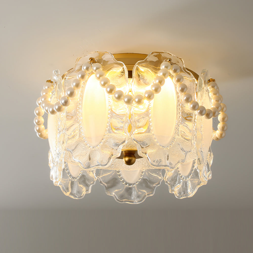 Floral Glass Ceiling Light Pearl Trimmed Crystal Petals - Product detail 11
