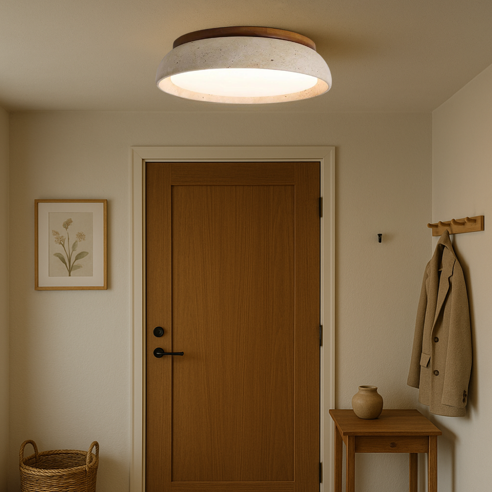 Travertine Ceiling Light Natural Stone Wood Accent Design - Product detail 4
