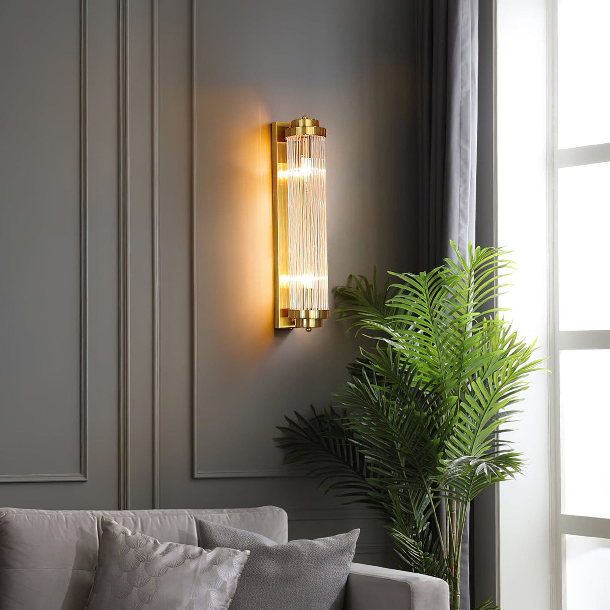 Art Deco Wall Light Ribbed Glass Gold Finish - Product detail 4