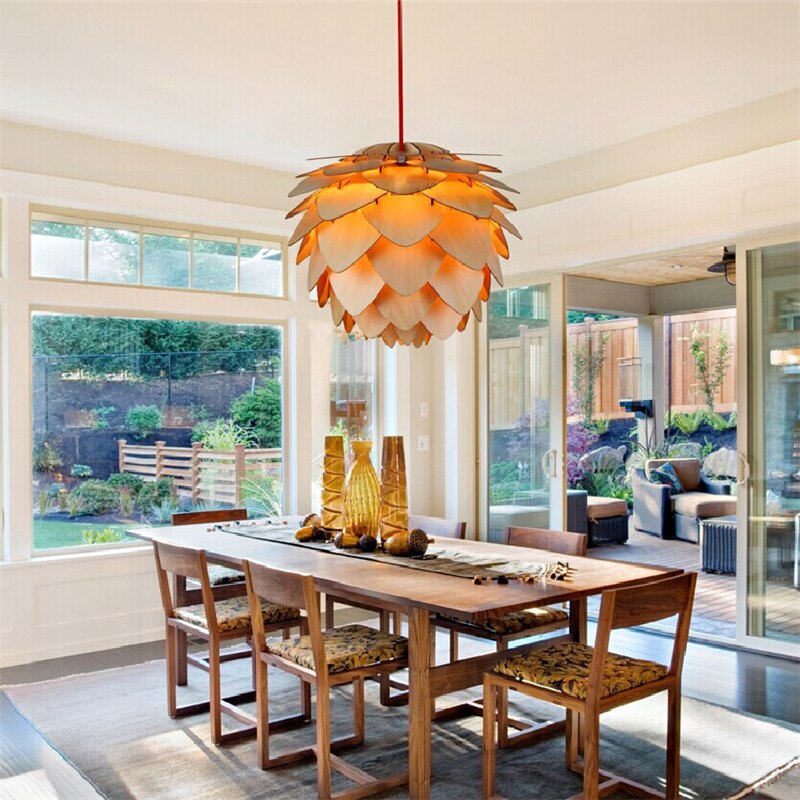 Pine Cone Pendant Light Rustic Wood Layered Shade Design - Product detail 6