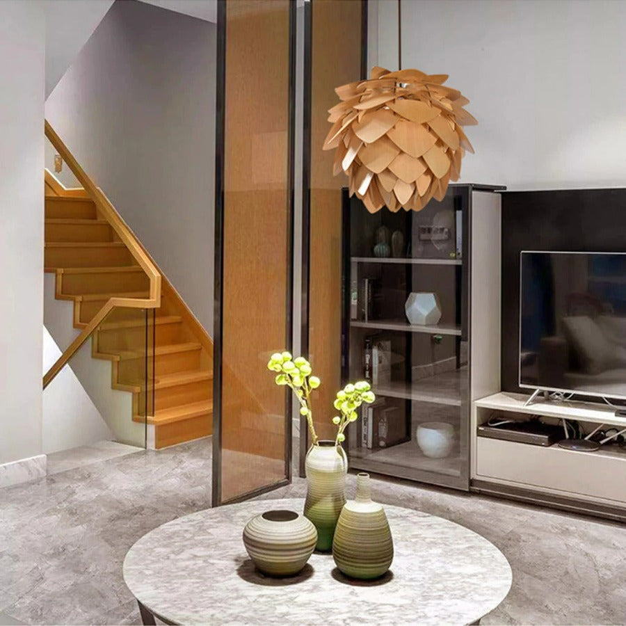 Pine Cone Pendant Light Rustic Wood Layered Shade Design - Product detail 7