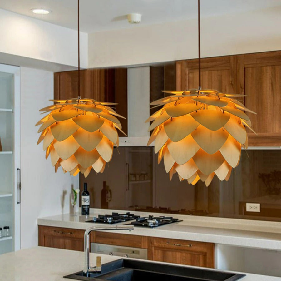 Pine Cone Pendant Light Rustic Wood Layered Shade Design - Product detail 8