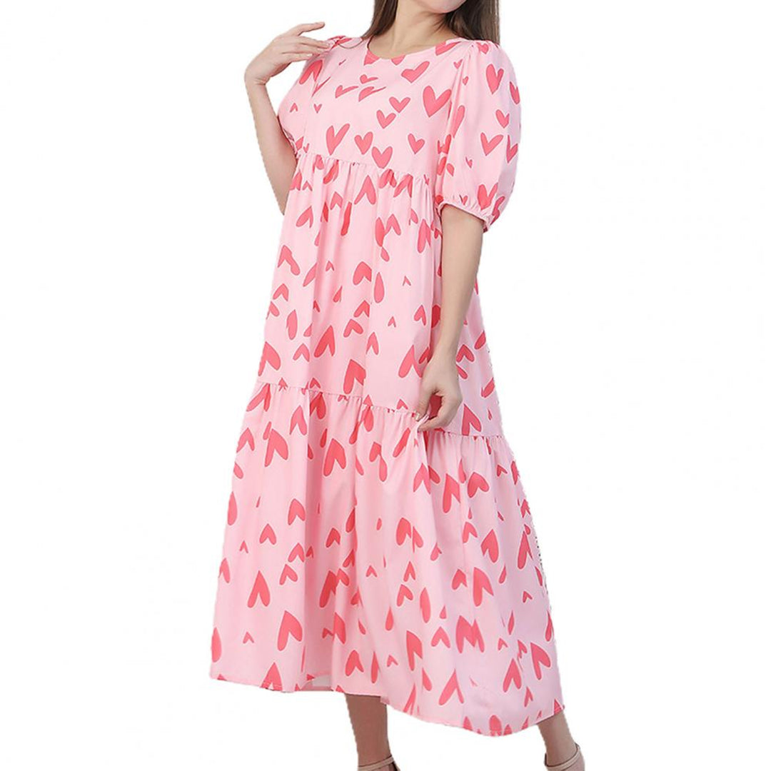 Polka Dot Midi Dress Puff Sleeve Summer Style - Product example