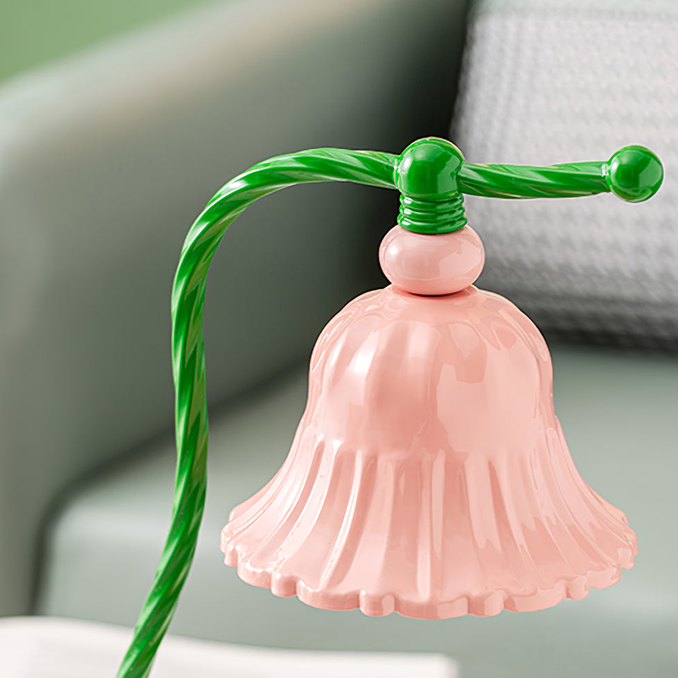 Floral Glass Table Lamp Pink Bell Shade Design - Product detail 9