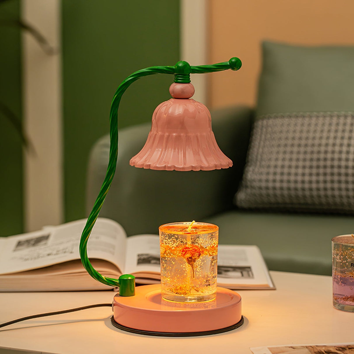 Floral Glass Table Lamp Pink Bell Shade Design - Product detail 10