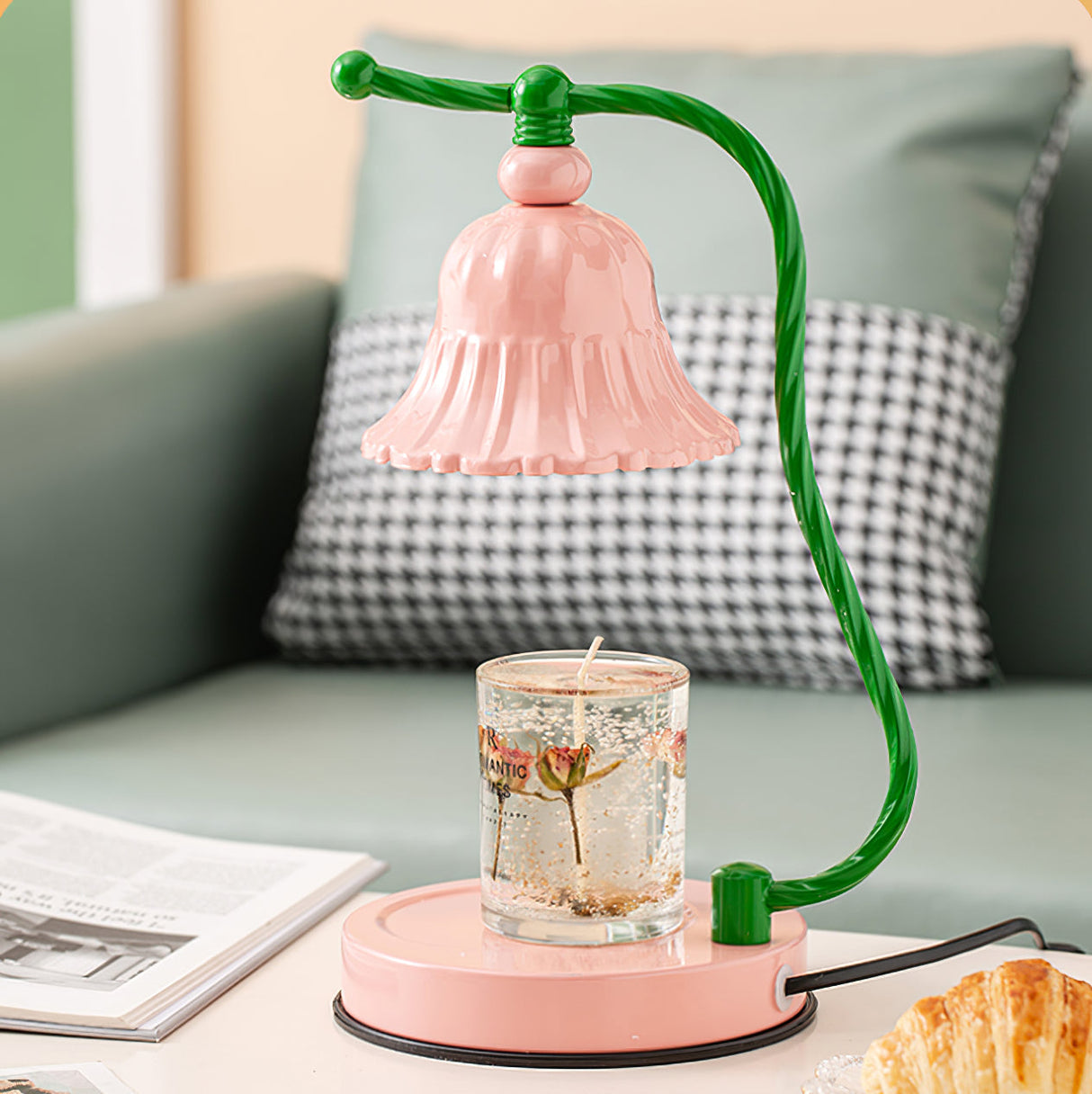 Floral Glass Table Lamp Pink Bell Shade Design - Product detail 12