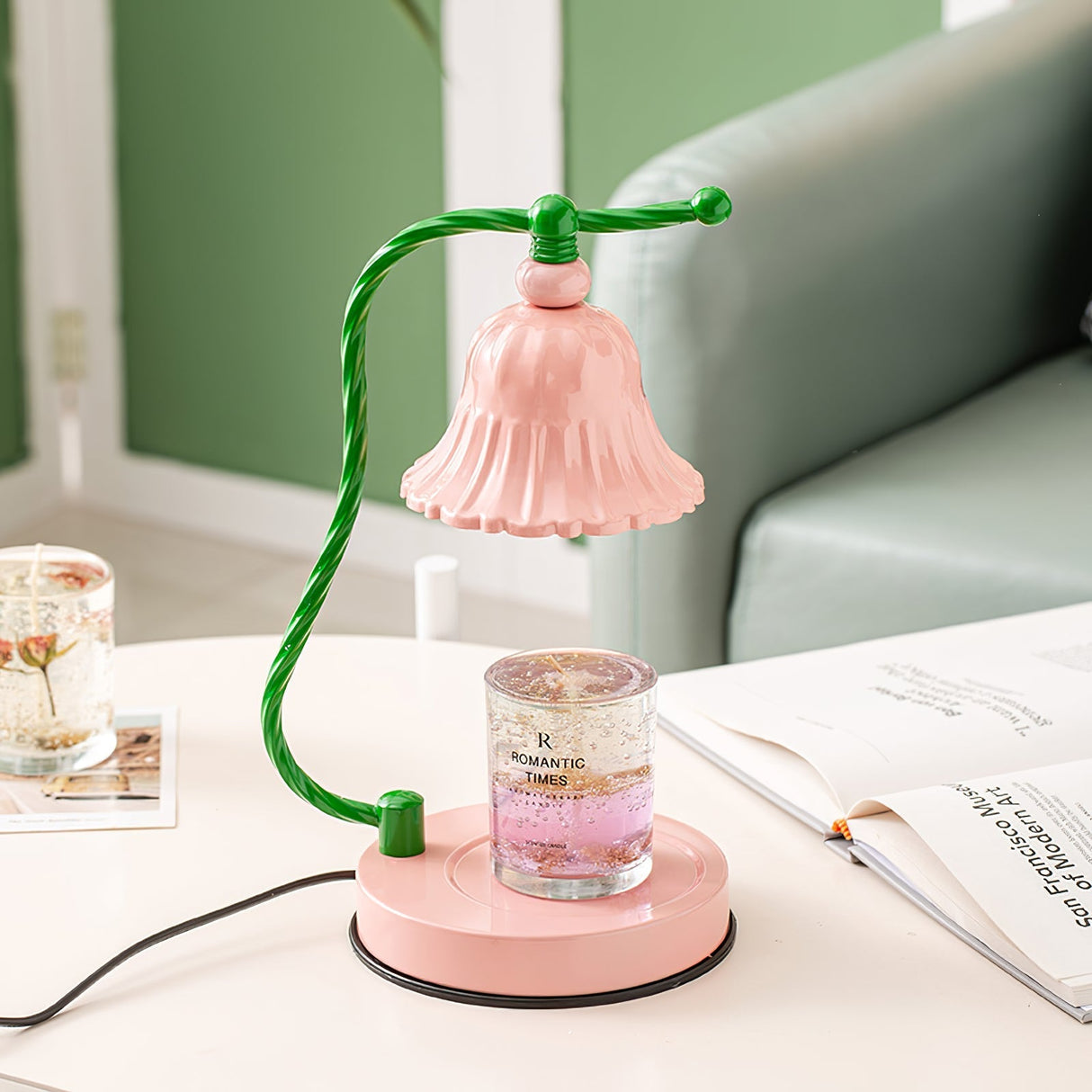 Floral Glass Table Lamp Pink Bell Shade Design - Product detail 14