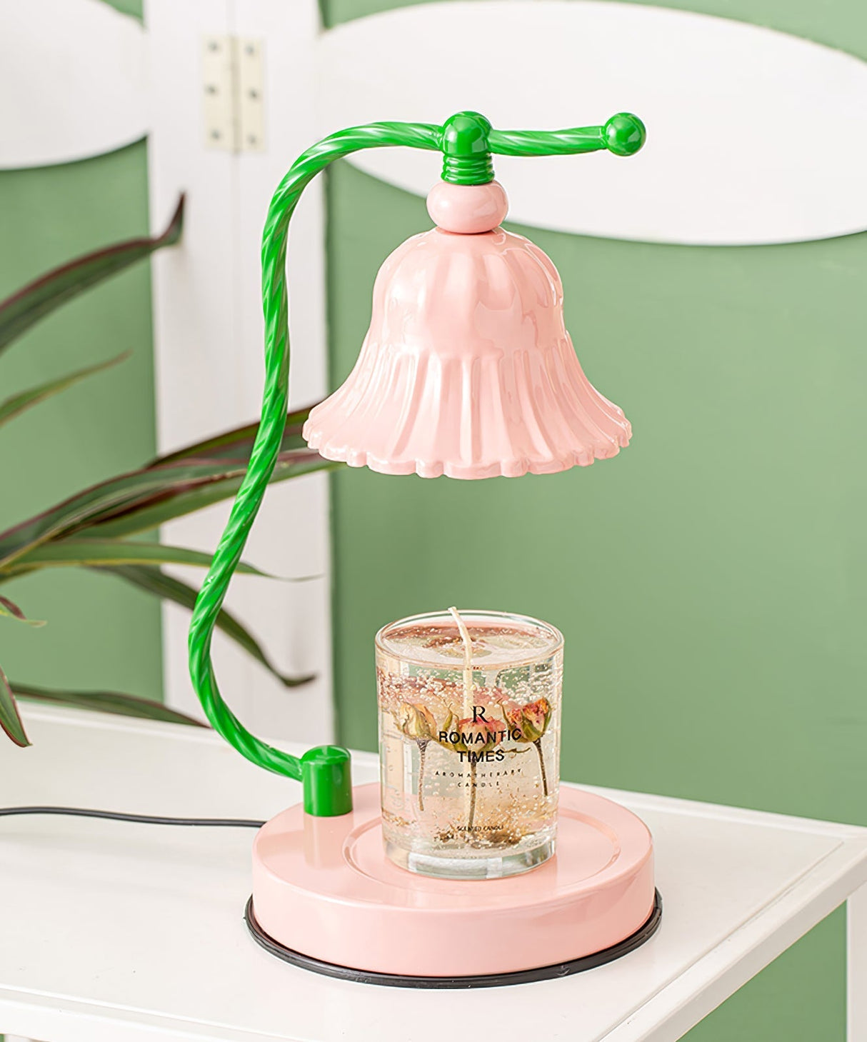 Floral Glass Table Lamp Pink Bell Shade Design - Product detail 15