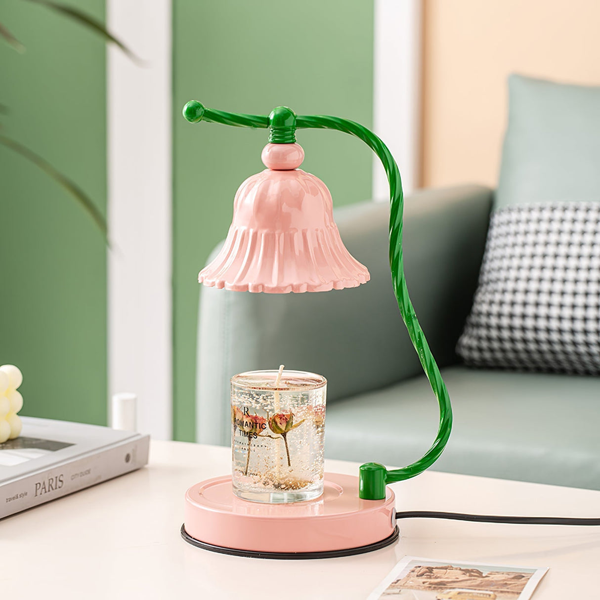 Floral Glass Table Lamp Pink Bell Shade Design - Product detail 4